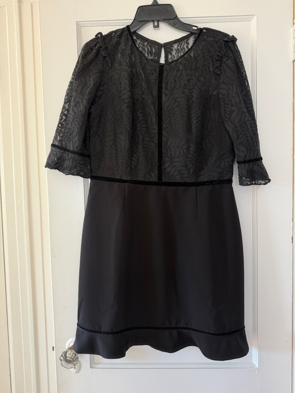 Adelyn Rae Black Lace Midi Dress with Velvet Trim
